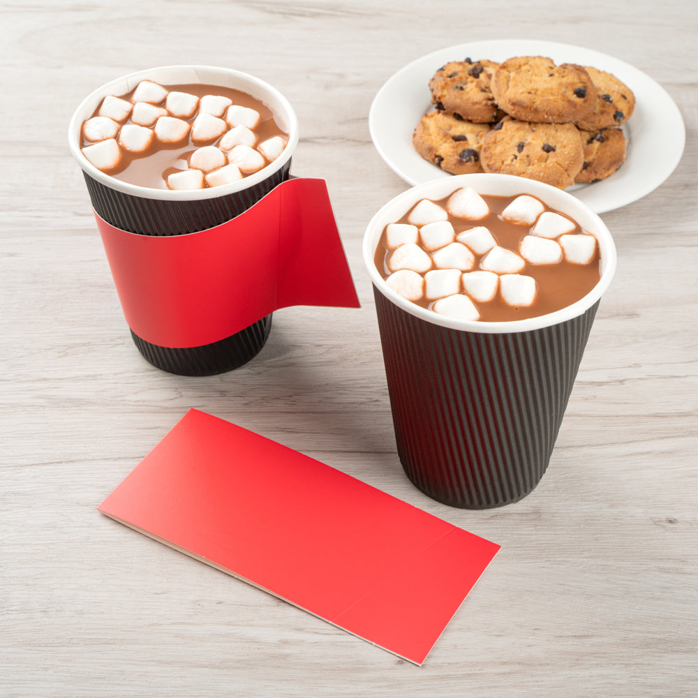 Restpresso Red Paper Coffee Cup Sleeve - with Handle, Fits 12 / 16 / 20 oz Cups - 1000 count box