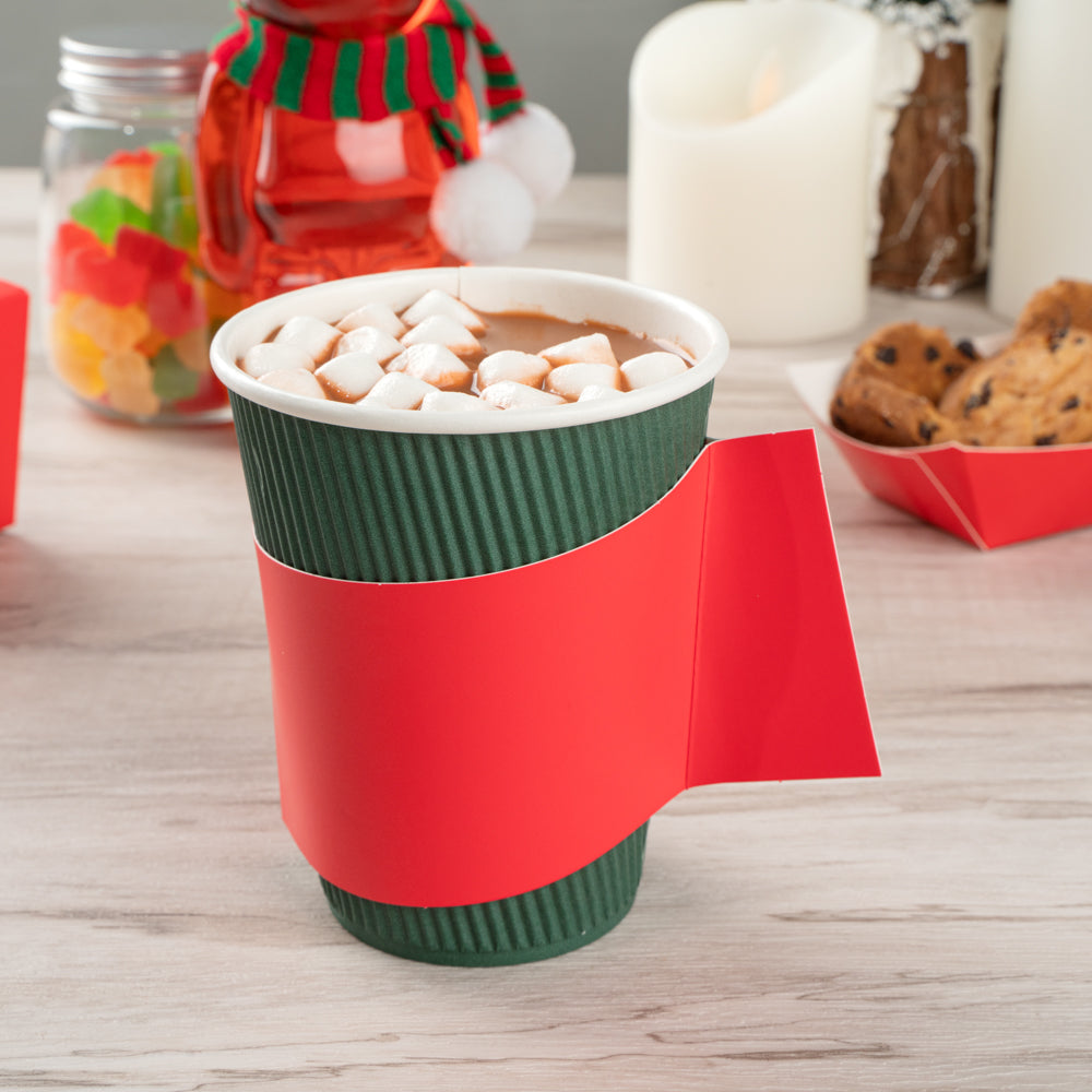 Restpresso Red Paper Coffee Cup Sleeve - with Handle, Fits 12 / 16 / 20 oz Cups - 1000 count box