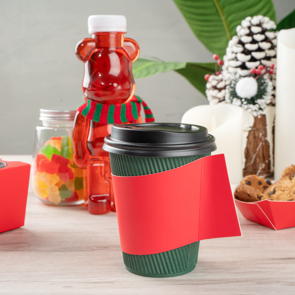 Restpresso Red Paper Coffee Cup Sleeve - with Handle, Fits 12 / 16 / 20 oz Cups - 1000 count box