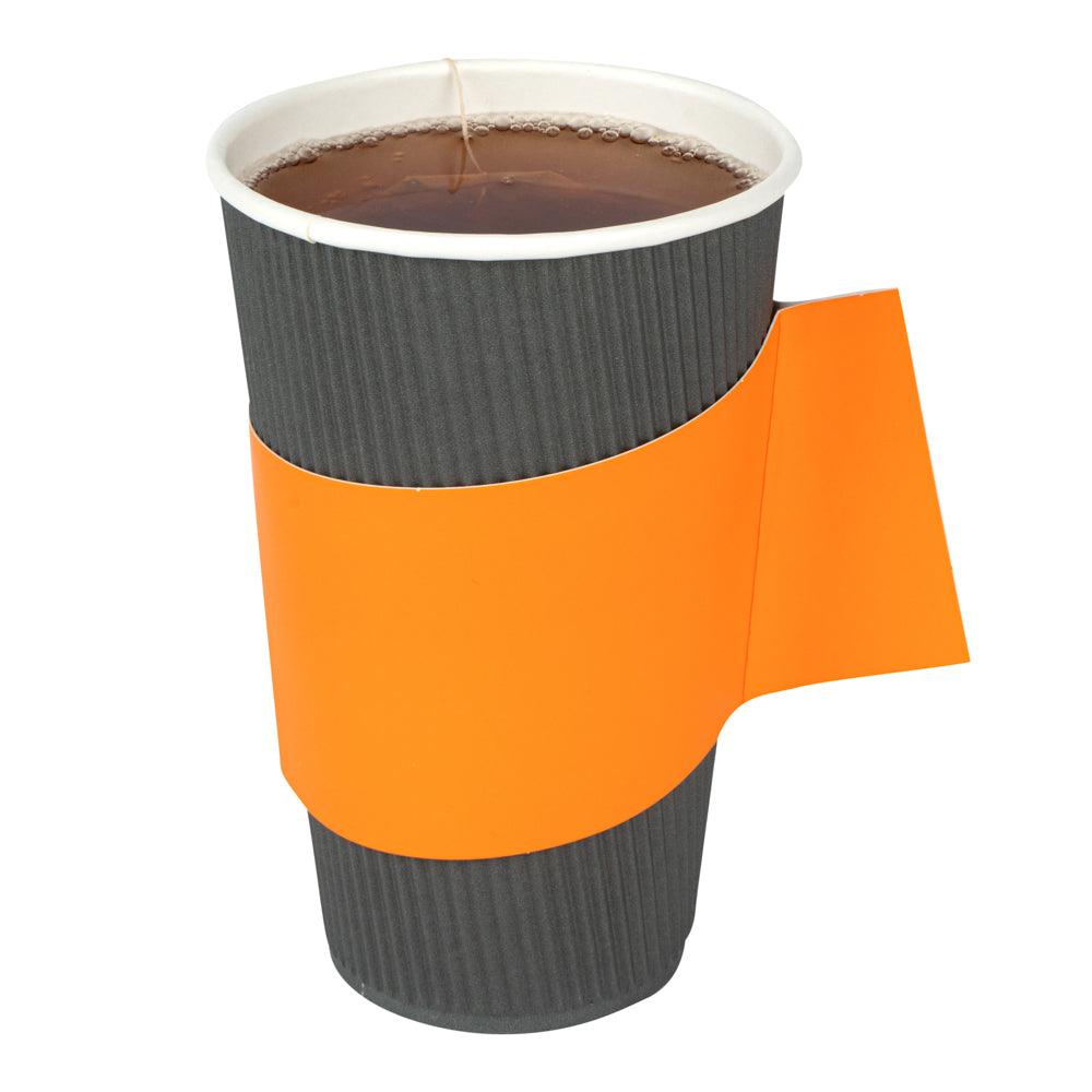 Restpresso Orange Paper Coffee Cup Sleeve - with Handle, Fits 12 / 16 / 20 oz Cups - 50 count box