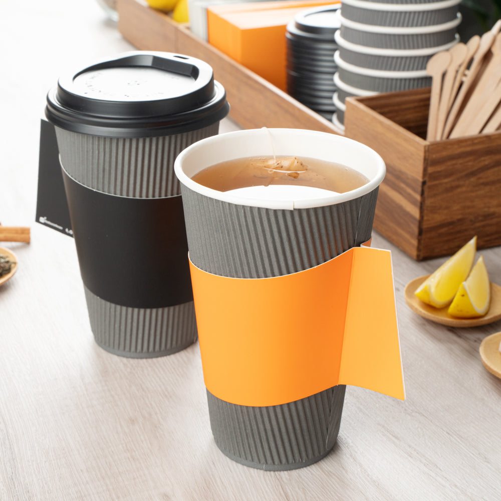 Restpresso Orange Paper Coffee Cup Sleeve - with Handle, Fits 12 / 16 / 20 oz Cups - 50 count box