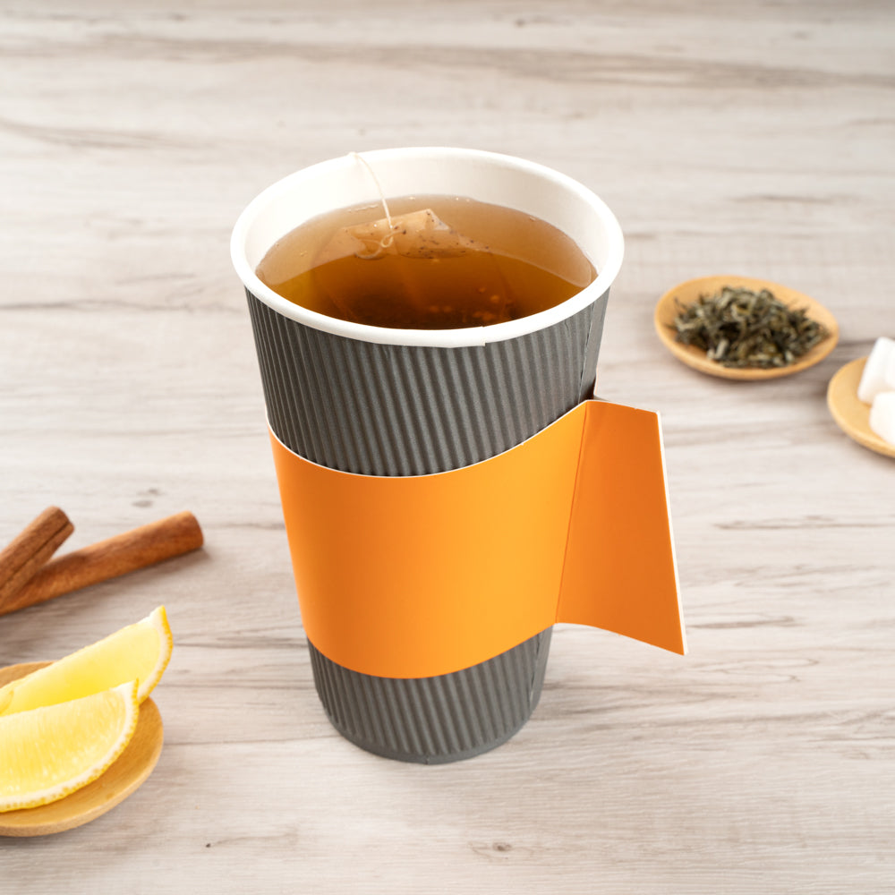 Restpresso Orange Paper Coffee Cup Sleeve - with Handle, Fits 12 / 16 / 20 oz Cups - 1000 count box