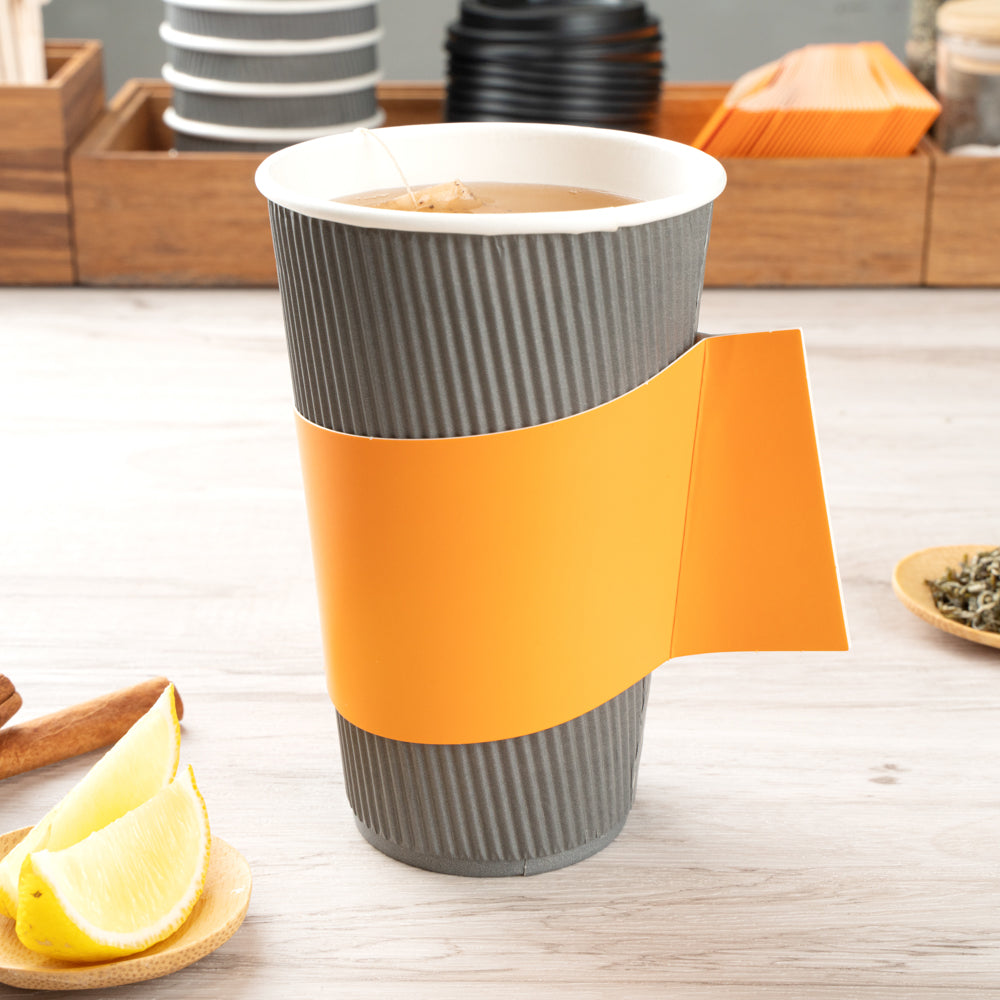 Restpresso Orange Paper Coffee Cup Sleeve - with Handle, Fits 12 / 16 / 20 oz Cups - 1000 count box