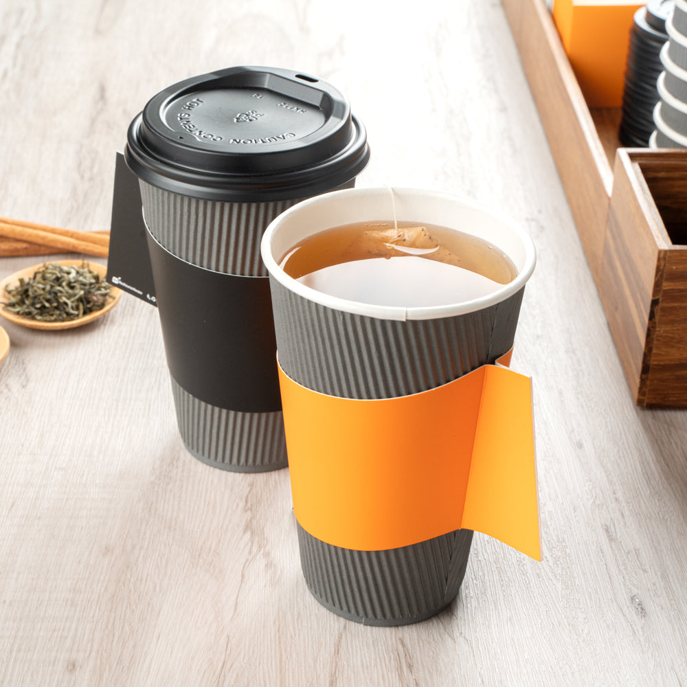 Restpresso Orange Paper Coffee Cup Sleeve - with Handle, Fits 12 / 16 / 20 oz Cups - 1000 count box