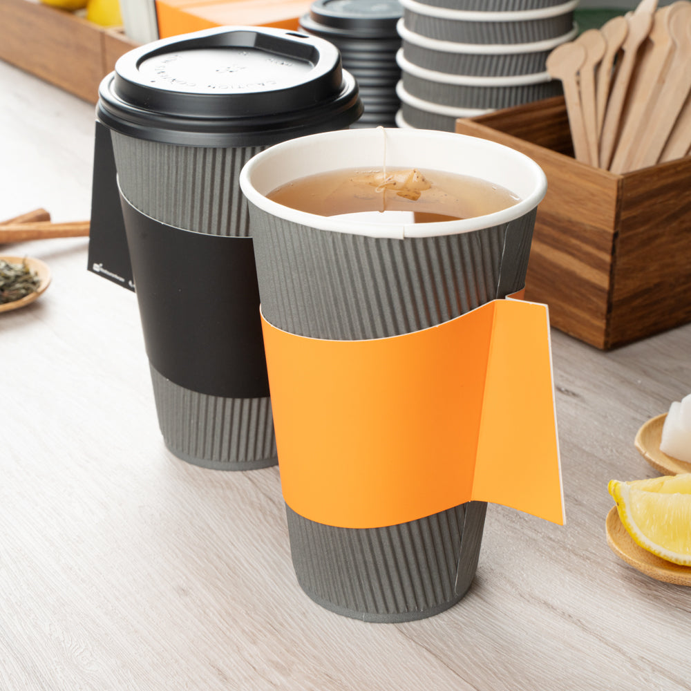 Restpresso Orange Paper Coffee Cup Sleeve - with Handle, Fits 12 / 16 / 20 oz Cups - 1000 count box