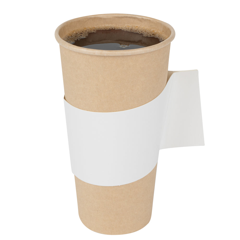 Restpresso White Paper Coffee Cup Sleeve - with Handle, Fits 12 / 16 / 20 oz Cups - 50 count box