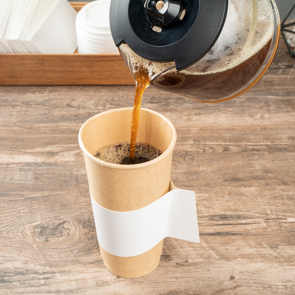 Restpresso White Paper Coffee Cup Sleeve - with Handle, Fits 12 / 16 / 20 oz Cups - 50 count box