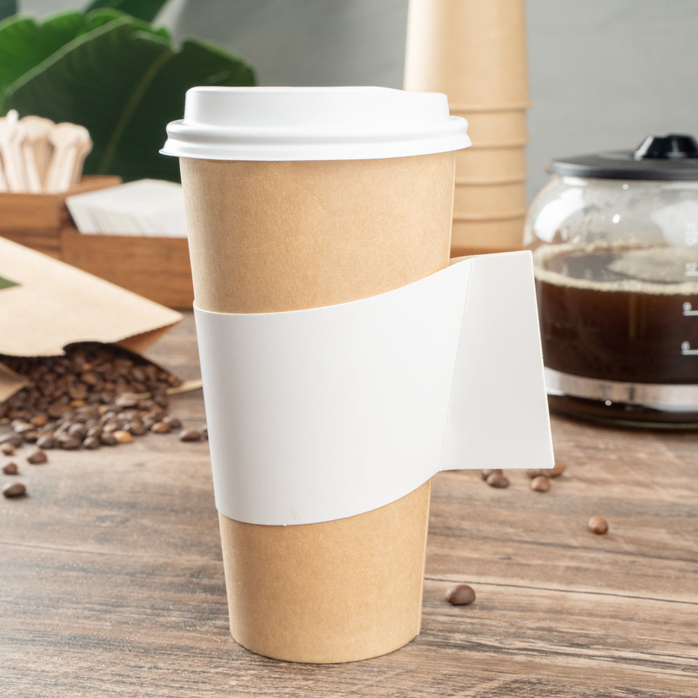 Restpresso White Paper Coffee Cup Sleeve - with Handle, Fits 12 / 16 / 20 oz Cups - 1000 count box