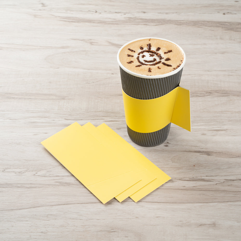 Restpresso Yellow Paper Coffee Cup Sleeve - with Handle, Fits 12 / 16 / 20 oz Cups - 50 count box