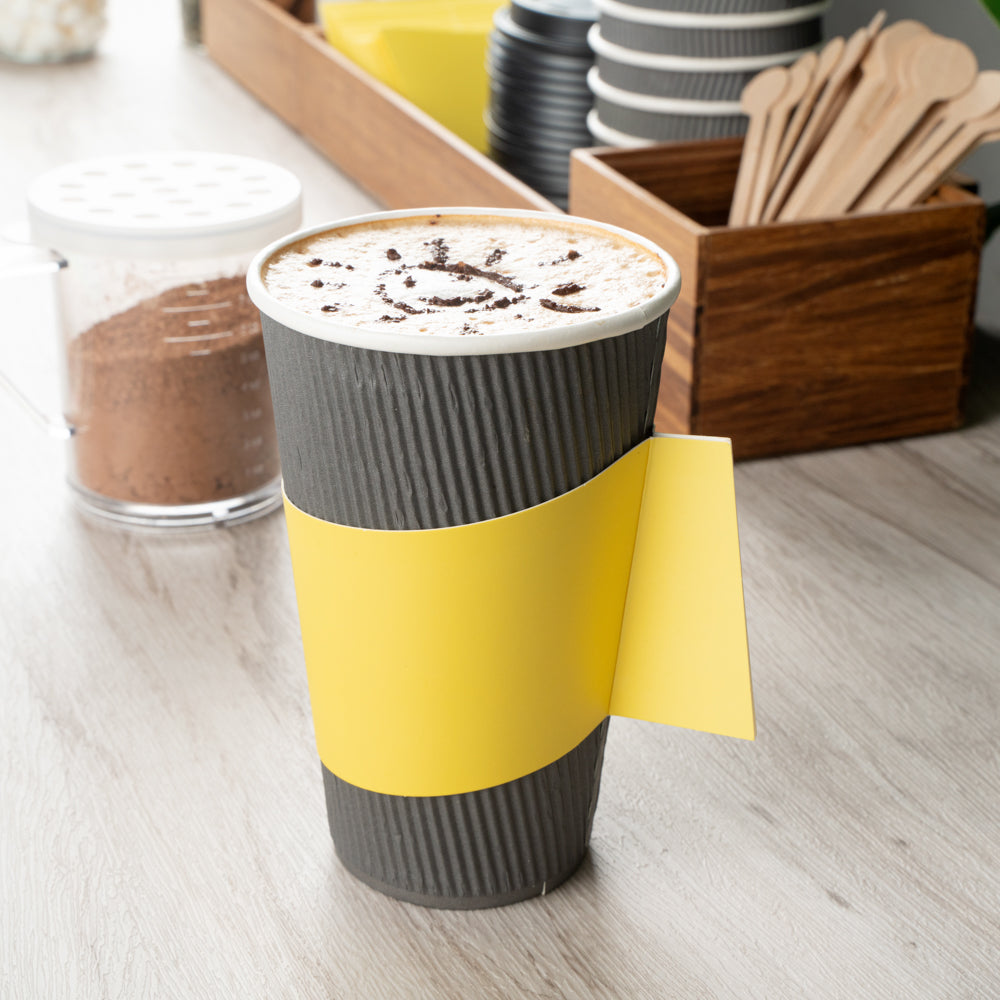 Restpresso Yellow Paper Coffee Cup Sleeve - with Handle, Fits 12 / 16 / 20 oz Cups - 1000 count box