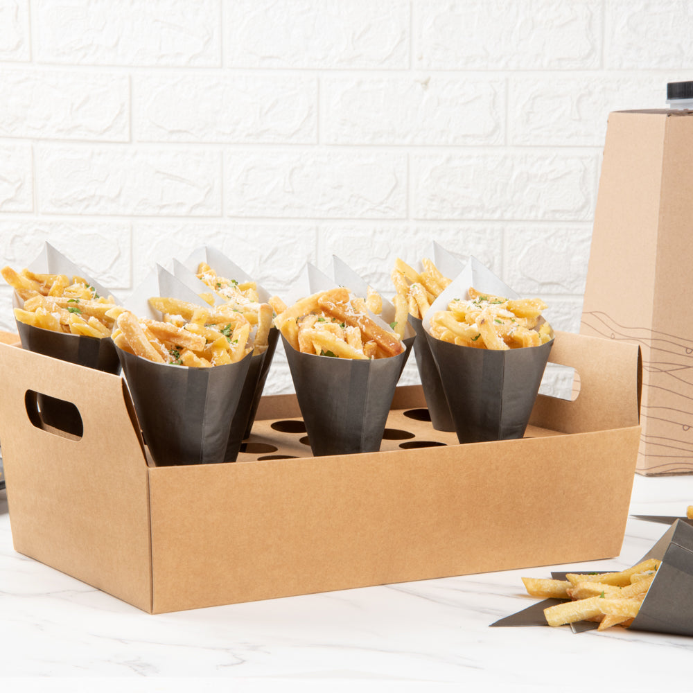 Cone Tek Kraft Paper Cone Holder - with Handles, 30 slots - 14 1/4" x 8 1/4" x 6" - 2 count box