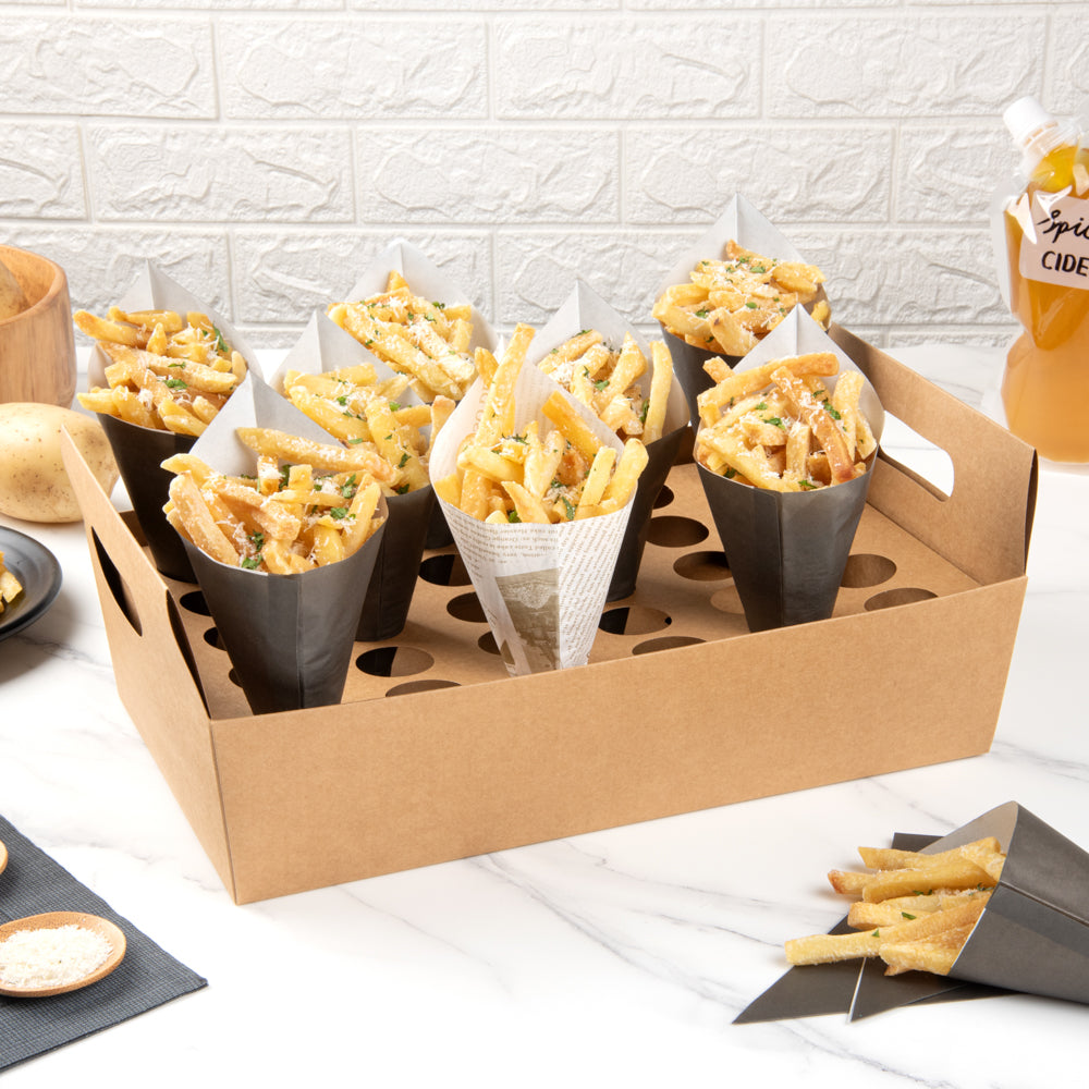 Cone Tek Kraft Paper Cone Holder - with Handles, 30 slots - 14 1/4" x 8 1/4" x 6" - 2 count box