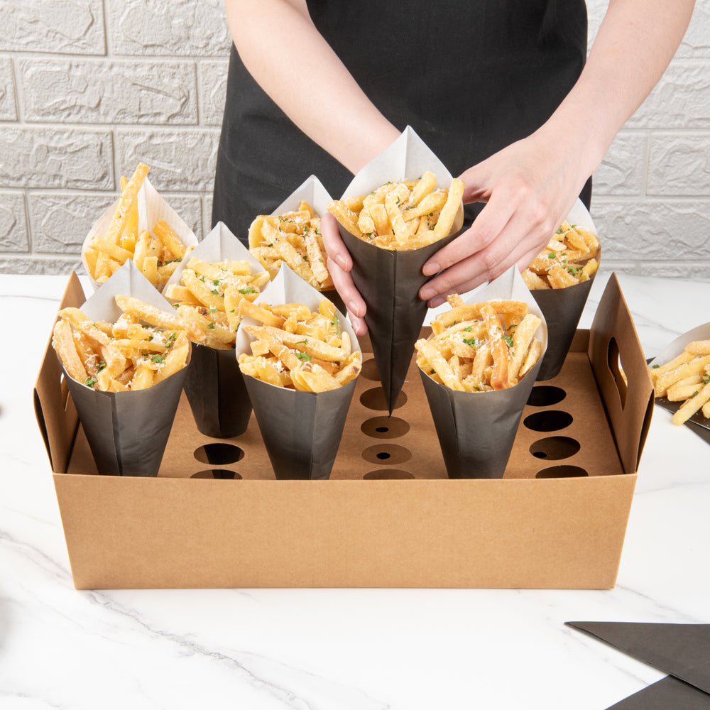 Cone Tek Kraft Paper Cone Holder - with Handles, 30 slots - 14 1/4" x 8 1/4" x 6" - 10 count box
