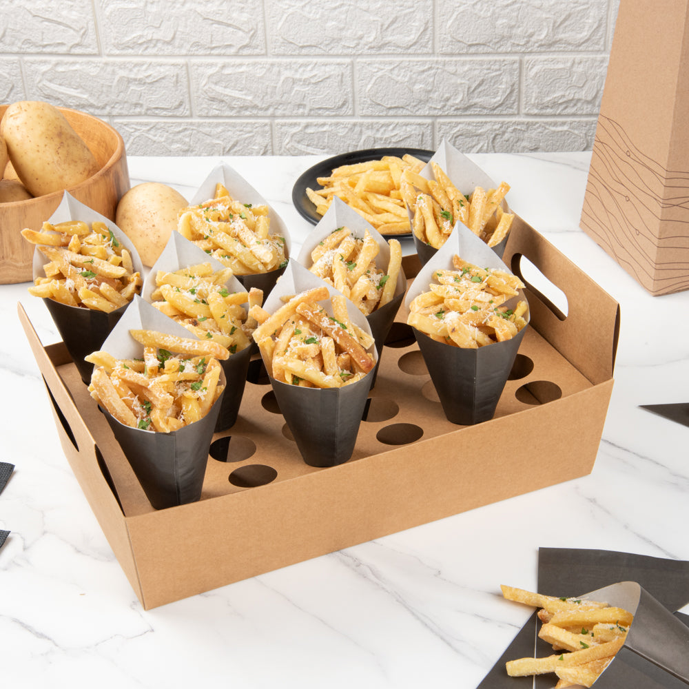 Cone Tek Kraft Paper Cone Holder - with Handles, 30 slots - 14 1/4" x 8 1/4" x 6" - 10 count box