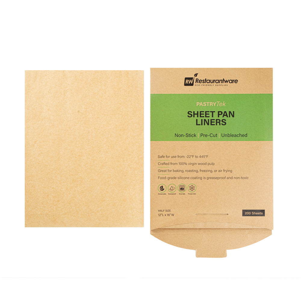Pastry Tek Unbleached Parchment Paper Half Size Sheet Pan Liner - Silicone Coated - 12" x 16" - 200 count box