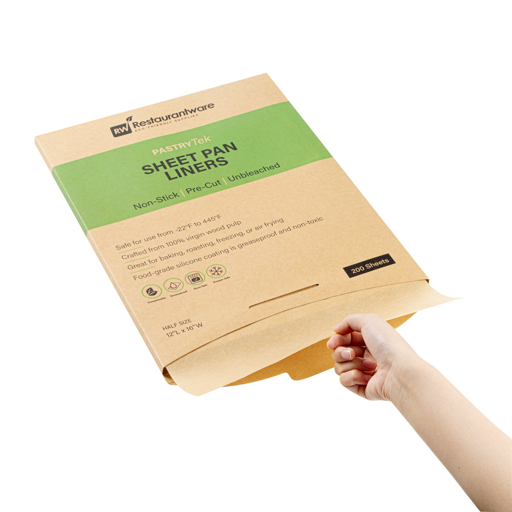 Pastry Tek Unbleached Parchment Paper Half Size Sheet Pan Liner - Silicone Coated - 12" x 16" - 200 count box