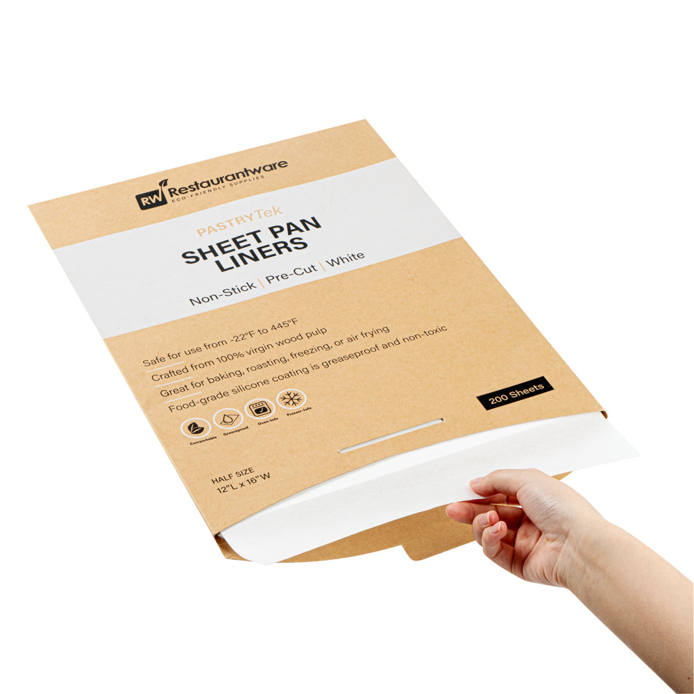 Pastry Tek White Parchment Paper Half Size Sheet Pan Liner - Silicone Coated - 12" x 16" - 200 count box