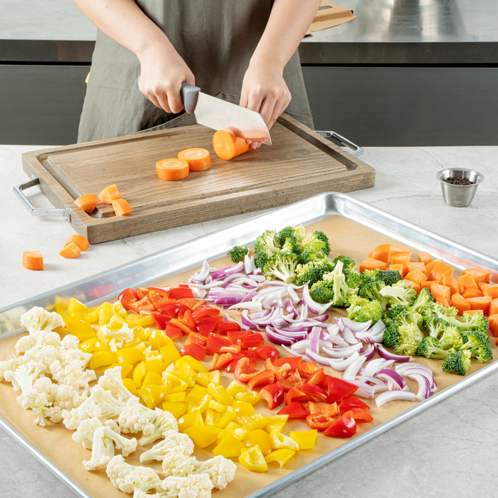 Pastry Tek Unbleached Parchment Paper Full Size Sheet Pan Liner - Silicone Coated, Compostable - 16" x 24" - 200 count box
