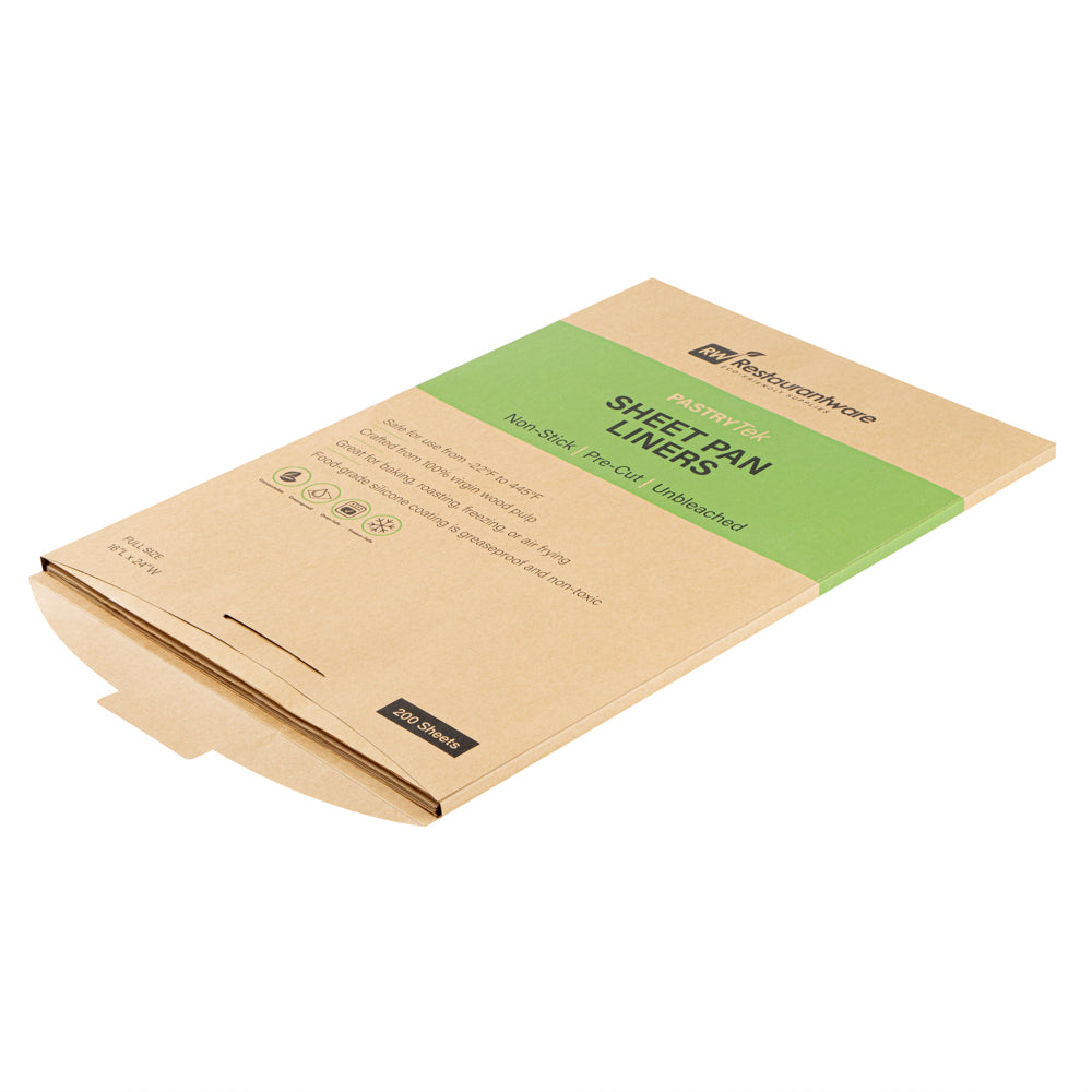 Pastry Tek Unbleached Parchment Paper Full Size Sheet Pan Liner - Silicone Coated, Compostable - 16" x 24" - 1000 count box