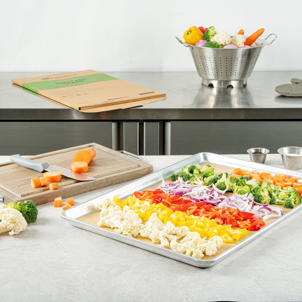 Pastry Tek Unbleached Parchment Paper Full Size Sheet Pan Liner - Silicone Coated, Compostable - 16" x 24" - 1000 count box