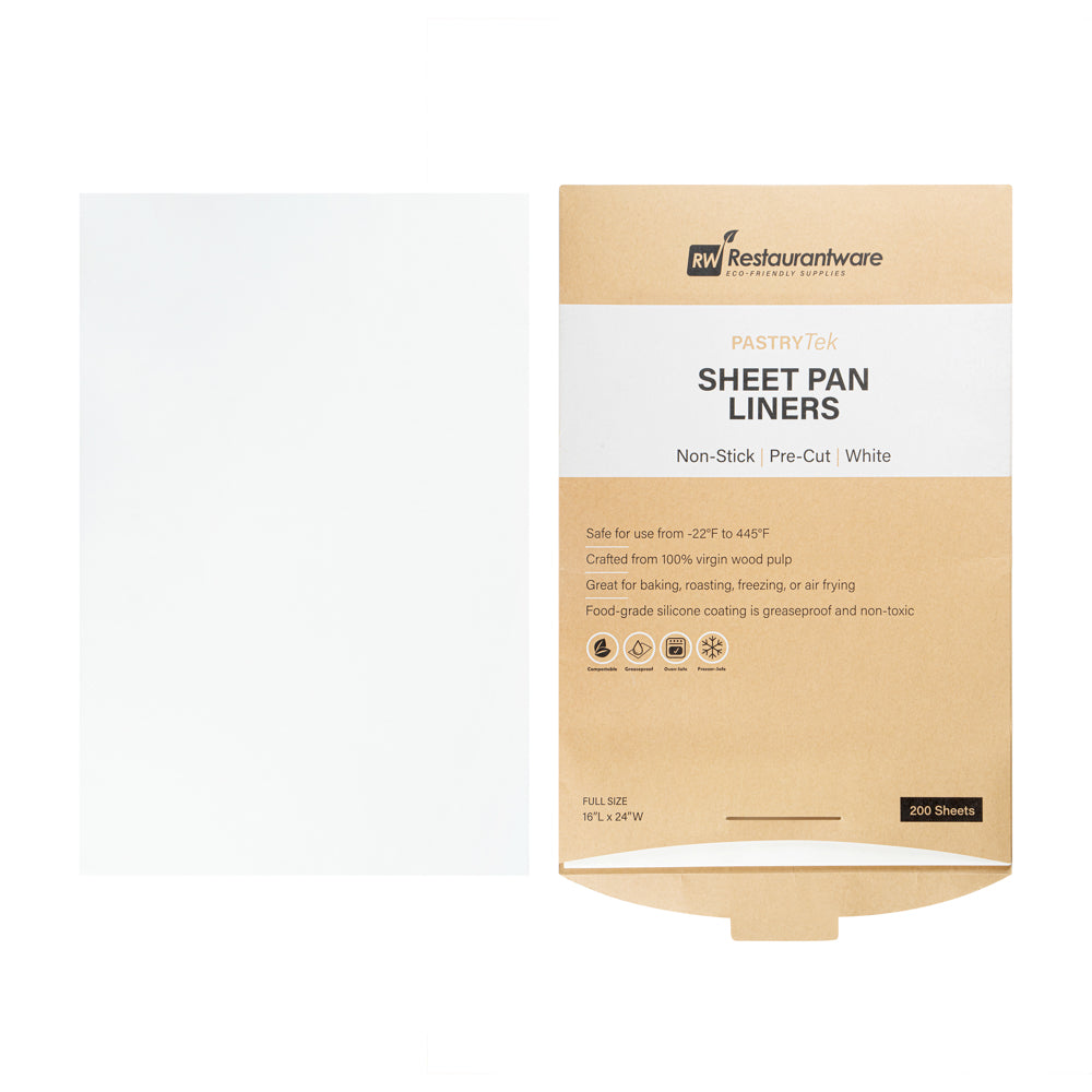 Pastry Tek White Parchment Paper Full Size Sheet Pan Liner - Silicone Coated, Compostable - 16" x 24" - 200 count box