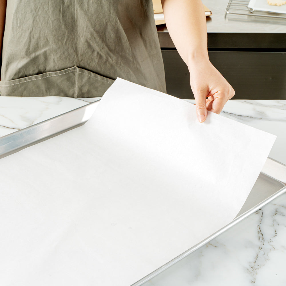 Pastry Tek White Parchment Paper Full Size Sheet Pan Liner - Silicone Coated, Compostable - 16" x 24" - 200 count box
