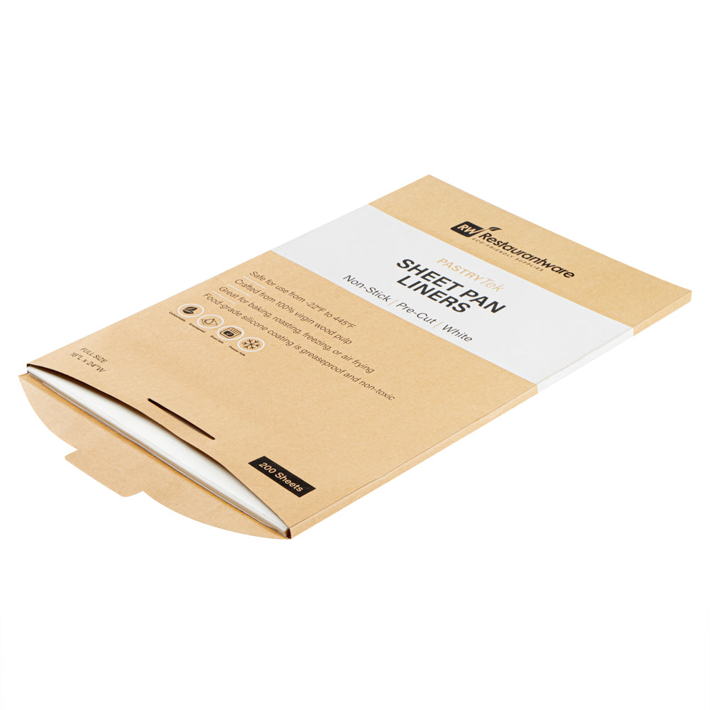 Pastry Tek White Parchment Paper Full Size Sheet Pan Liner - Silicone Coated, Compostable - 16" x 24" - 200 count box
