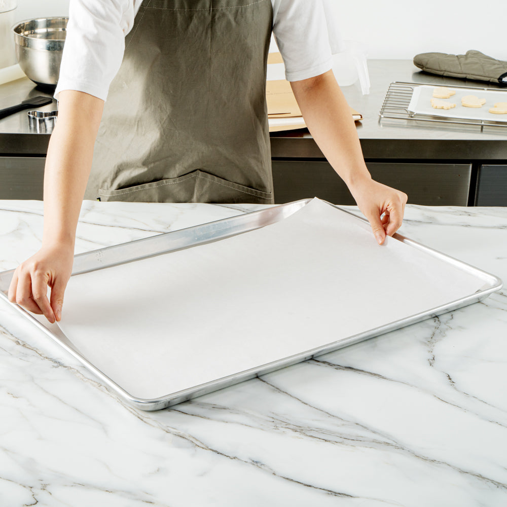 Pastry Tek White Parchment Paper Full Size Sheet Pan Liner - Silicone Coated, Compostable - 16" x 24" - 1000 count box
