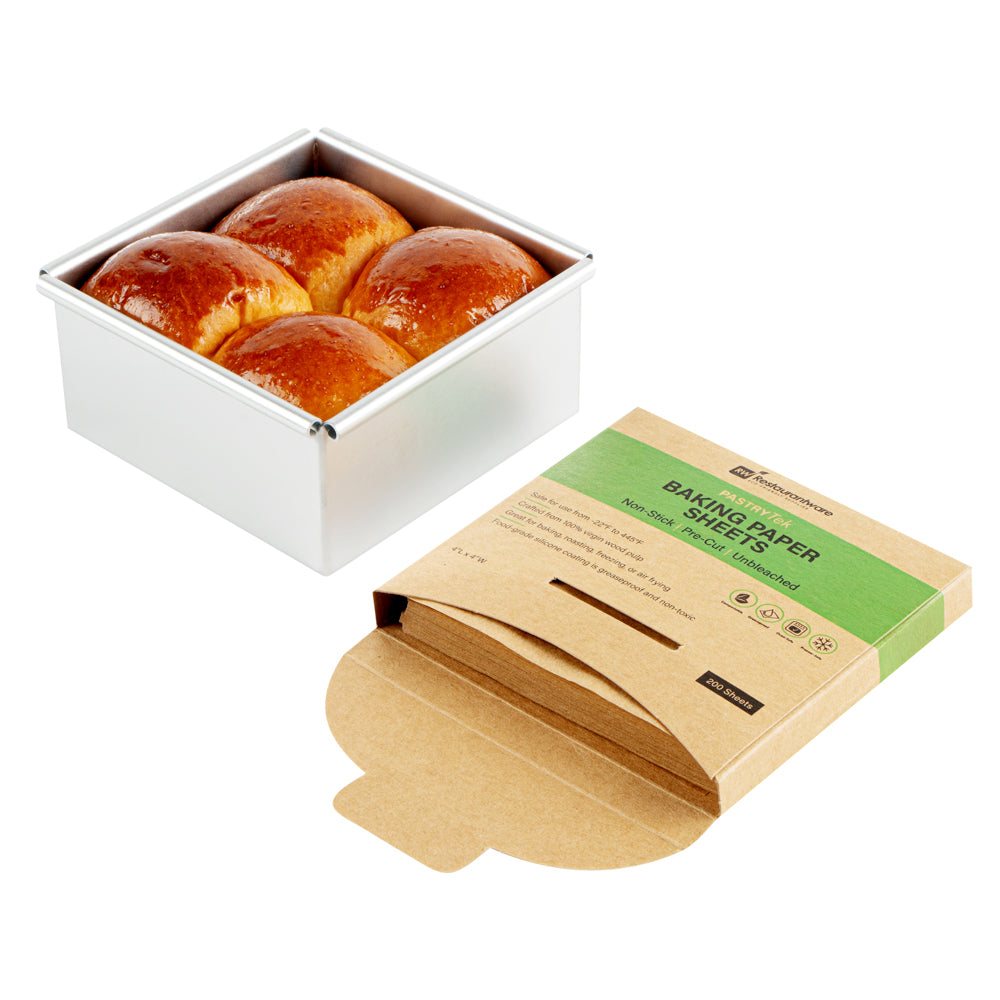 Pastry Tek Unbleached Parchment Paper Baking Sheet - Precut, Silicone Coated - 4" x 4" - 200 count box