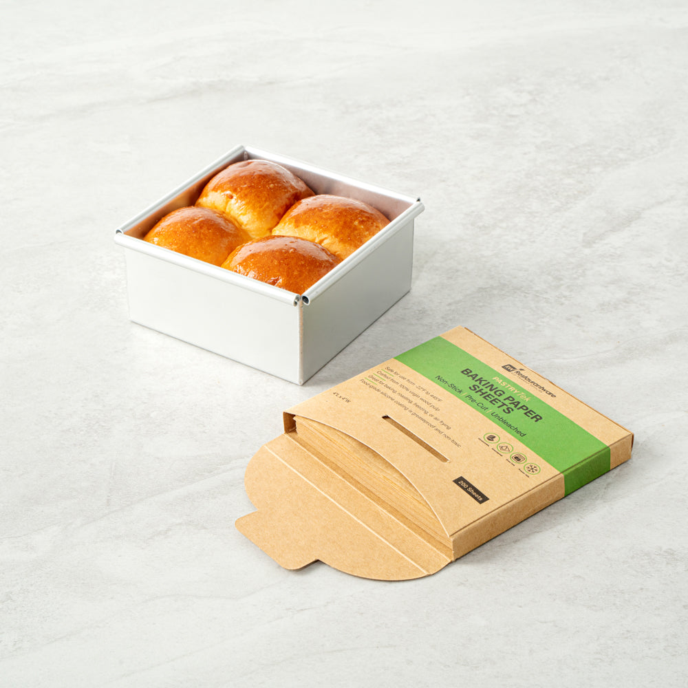 Pastry Tek Unbleached Parchment Paper Baking Sheet - Precut, Silicone Coated - 4" x 4" - 200 count box