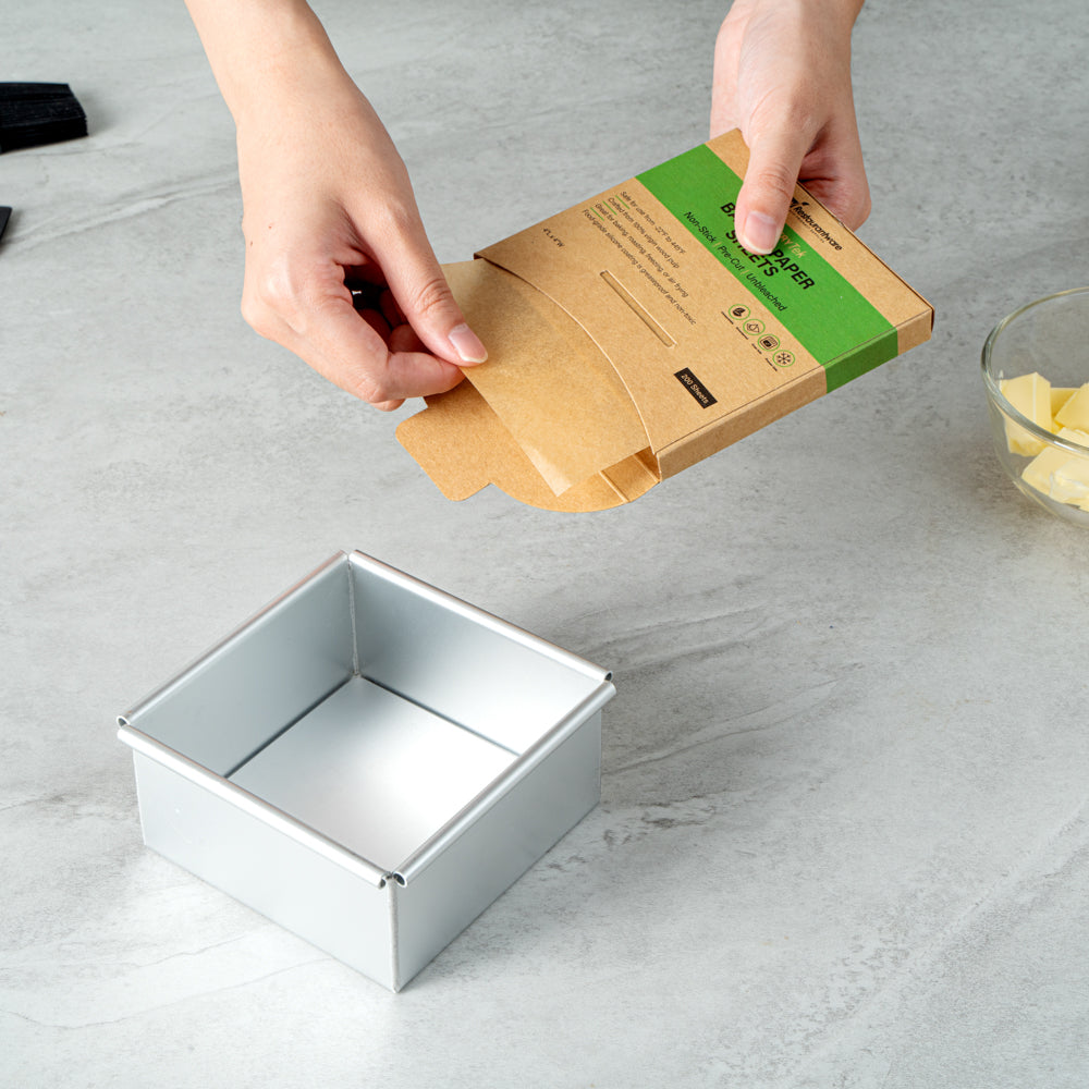 Pastry Tek Unbleached Parchment Paper Baking Sheet - Precut, Silicone Coated - 4" x 4" - 1000 count box