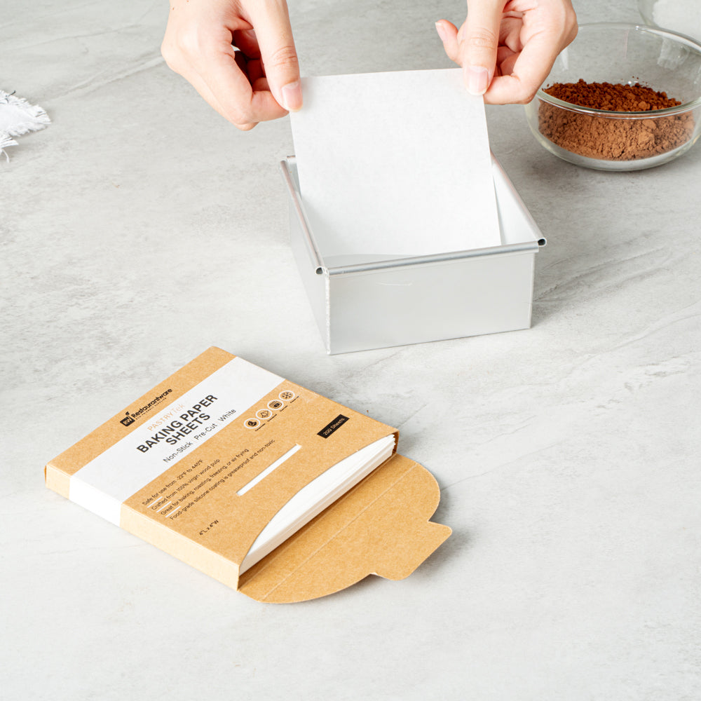 Pastry Tek White Parchment Paper Baking Sheet - Precut, Silicone Coated - 4" x 4" - 200 count box