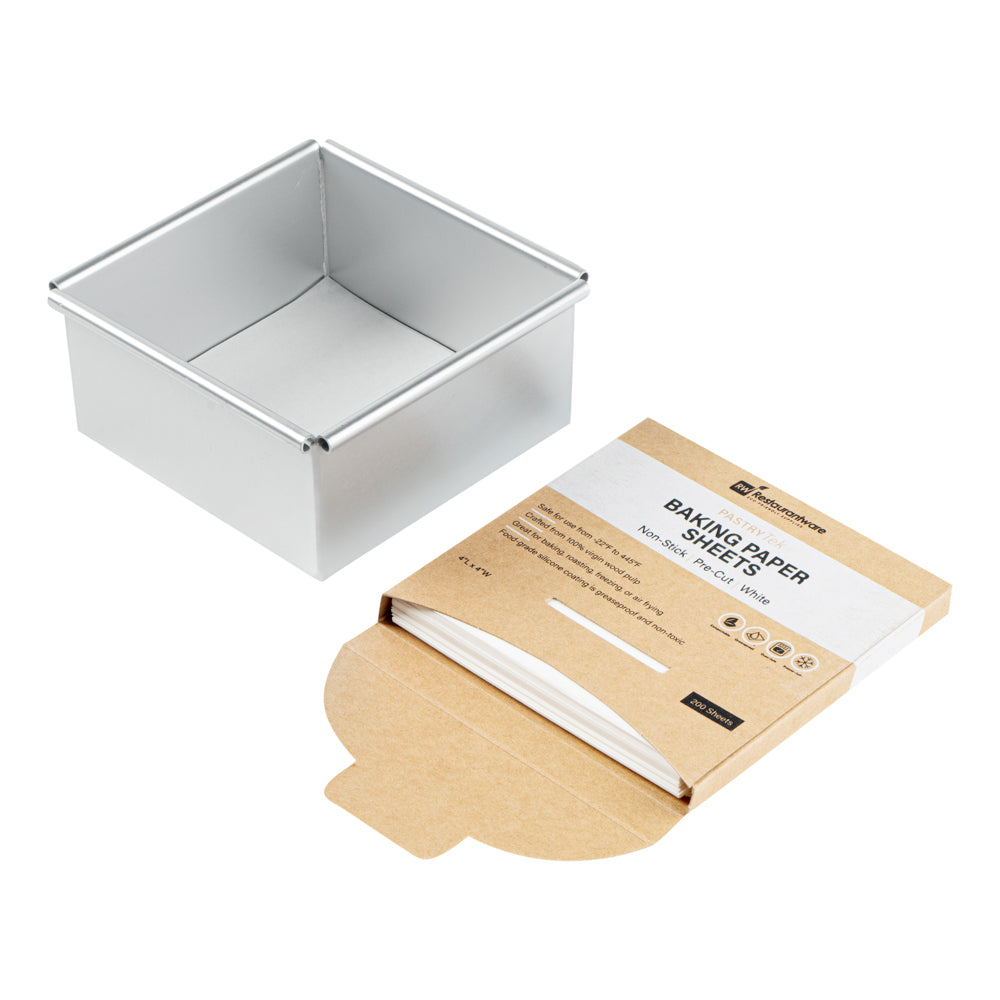 Pastry Tek White Parchment Paper Baking Sheet - Precut, Silicone Coated - 4" x 4" - 200 count box