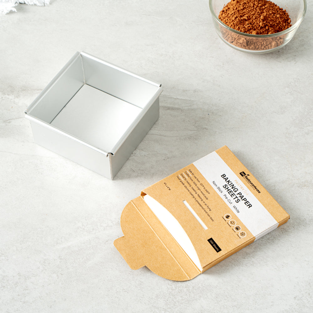 Pastry Tek White Parchment Paper Baking Sheet - Precut, Silicone Coated - 4" x 4" - 1000 count box