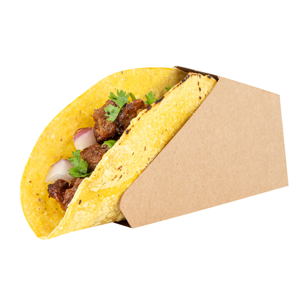 Bio Tek Kraft Paper Small Taco Holder - Greaseproof - 4" x 1 1/4" x 2 1/4" - 200 count box