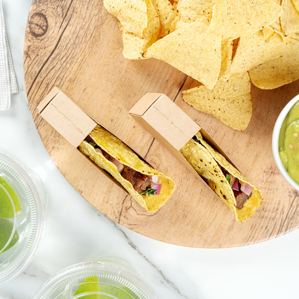 Bio Tek Kraft Paper Small Taco Holder - Greaseproof - 4" x 1 1/4" x 2 1/4" - 200 count box