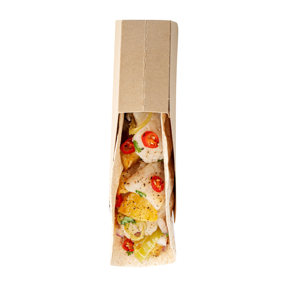 Bio Tek Kraft Paper Large Taco Holder - Greaseproof - 6 1/4" x 2" x 3 3/4" - 200 count box