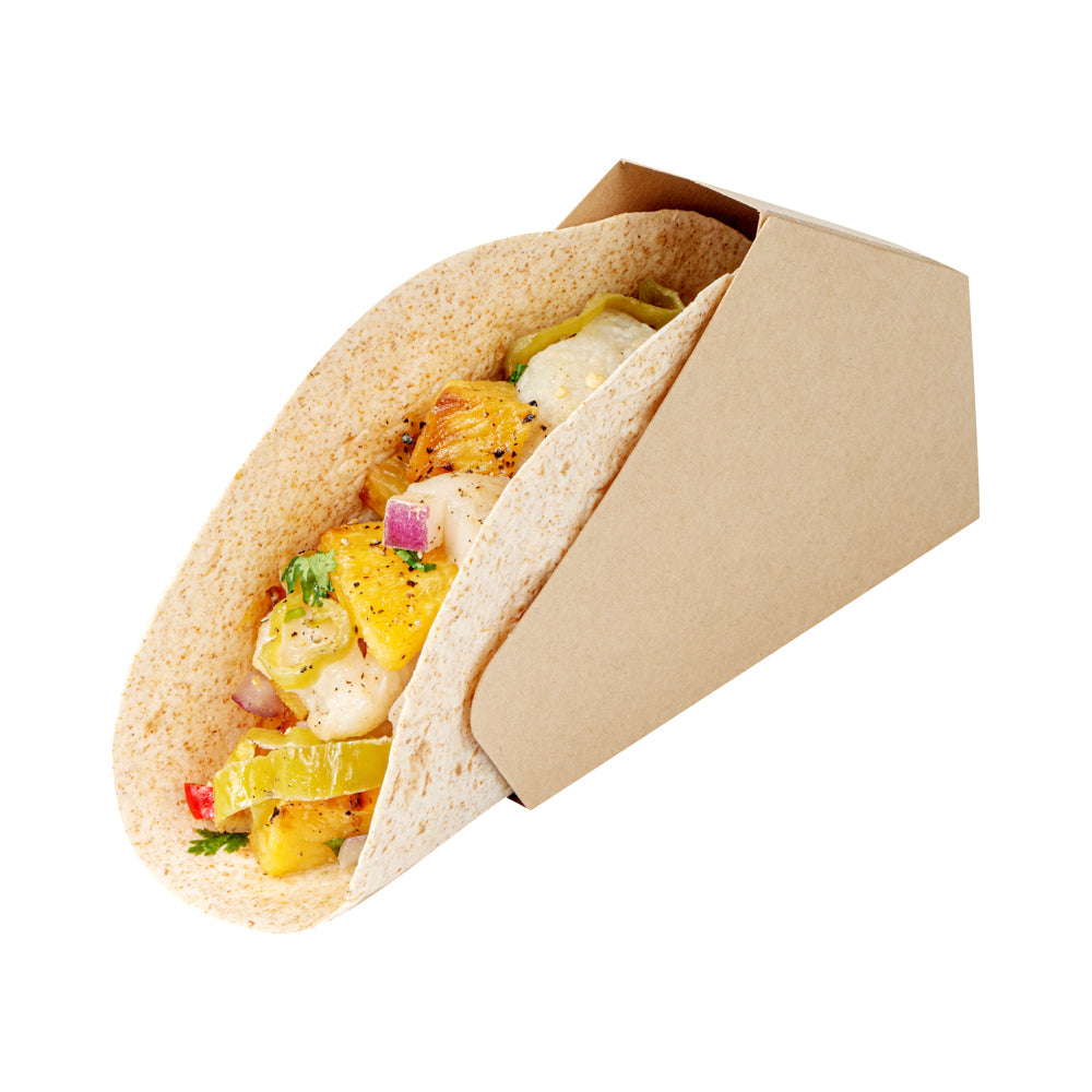Bio Tek Kraft Paper Large Taco Holder - Greaseproof - 6 1/4" x 2" x 3 3/4" - 200 count box