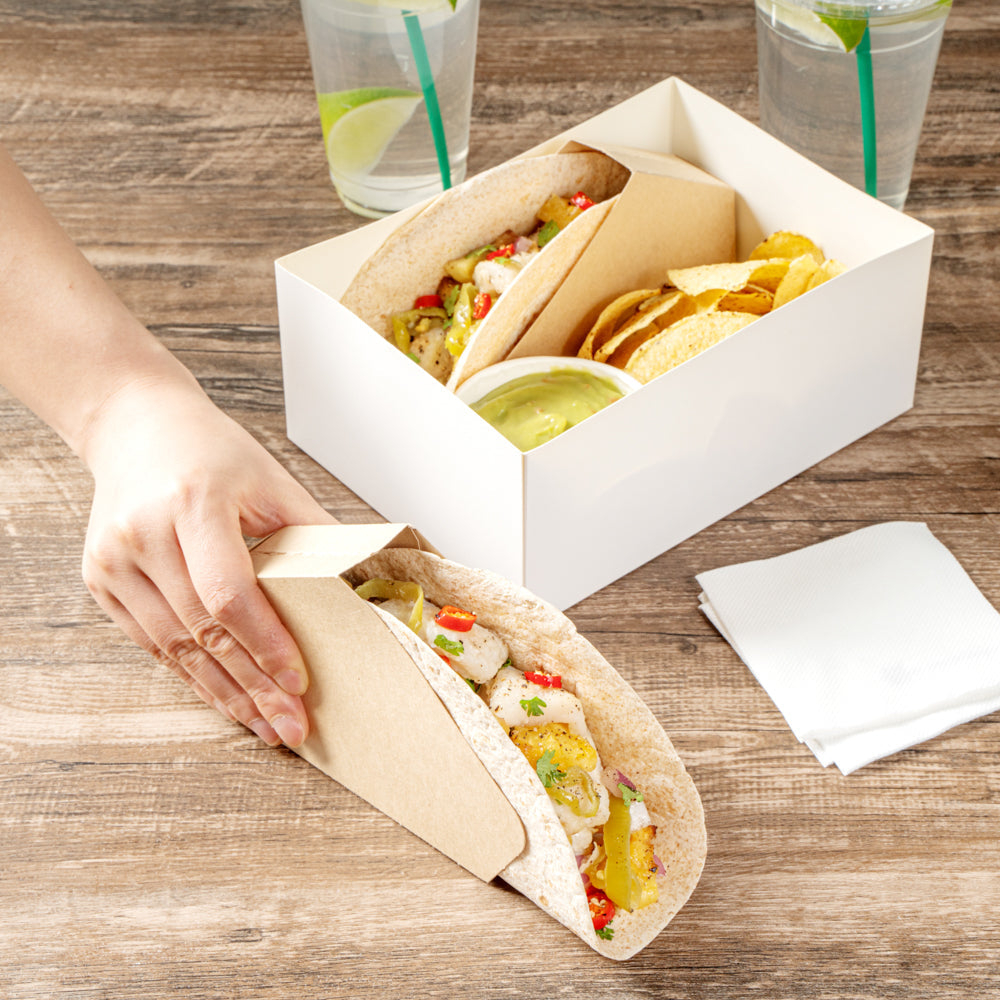 Bio Tek Kraft Paper Large Taco Holder - Greaseproof - 6 1/4" x 2" x 3 3/4" - 200 count box
