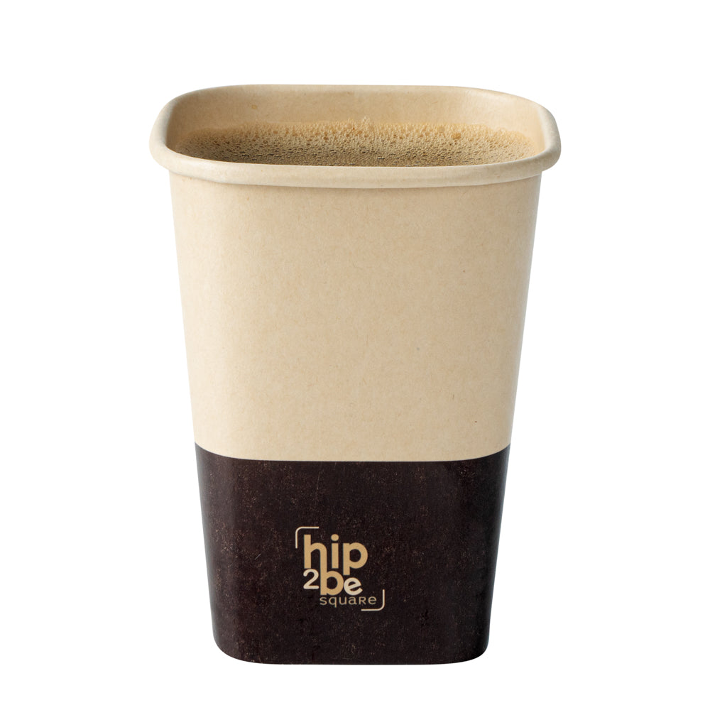 Hip 2 Be Square 12 oz Kraft and Brown Paper Hot / Cold Drinking Cup - Single Wall - 3 1/4" x 3 1/4" x 4 1/4" - 25 count box