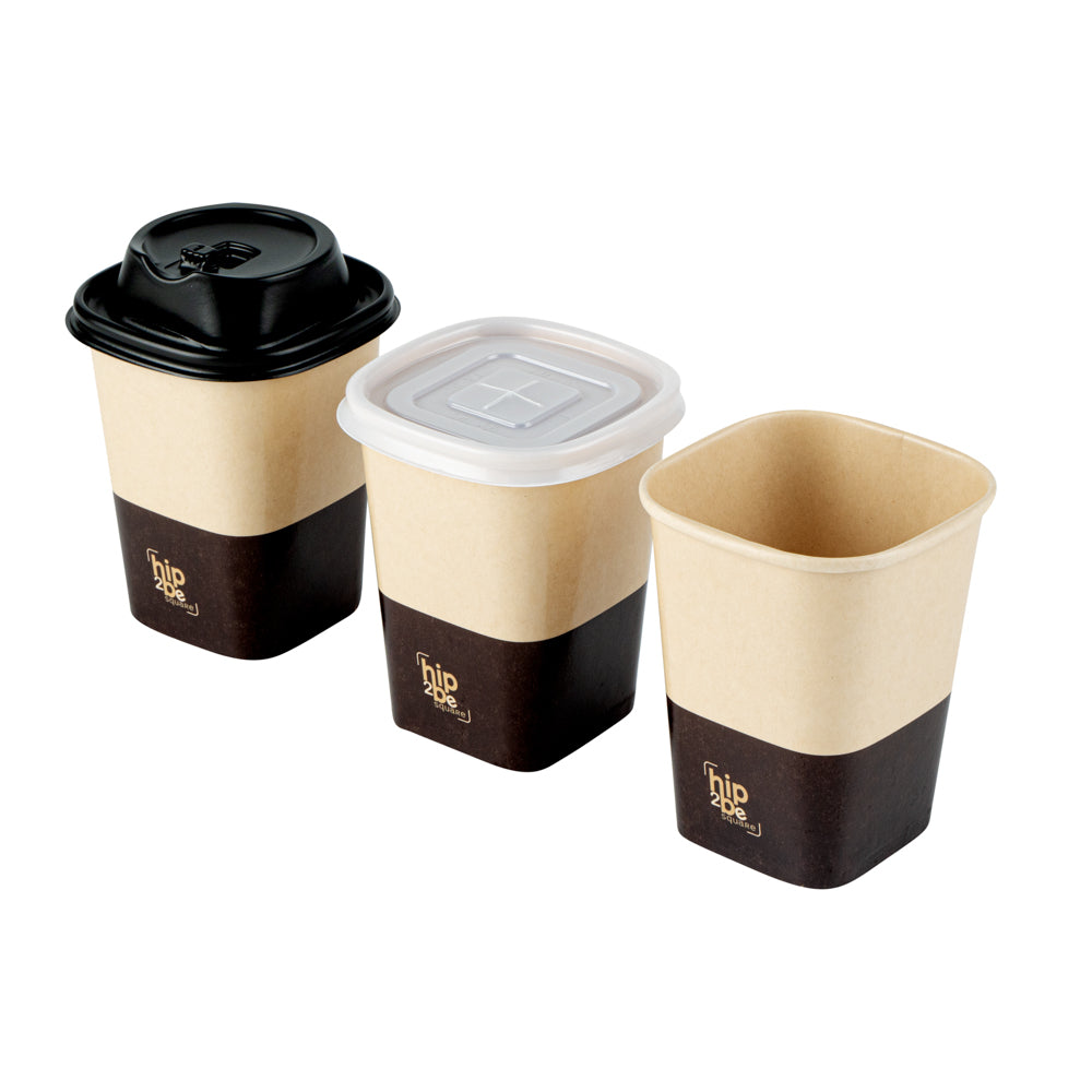 Hip 2 Be Square 12 oz Kraft and Brown Paper Hot / Cold Drinking Cup - Single Wall - 3 1/4" x 3 1/4" x 4 1/4" - 25 count box