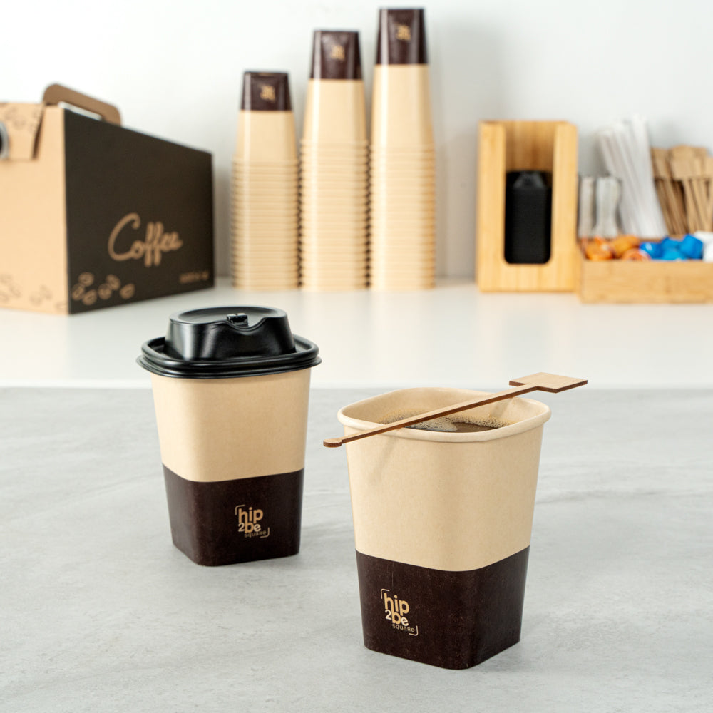 Hip 2 Be Square 12 oz Kraft and Brown Paper Hot / Cold Drinking Cup - Single Wall - 3 1/4" x 3 1/4" x 4 1/4" - 500 count box