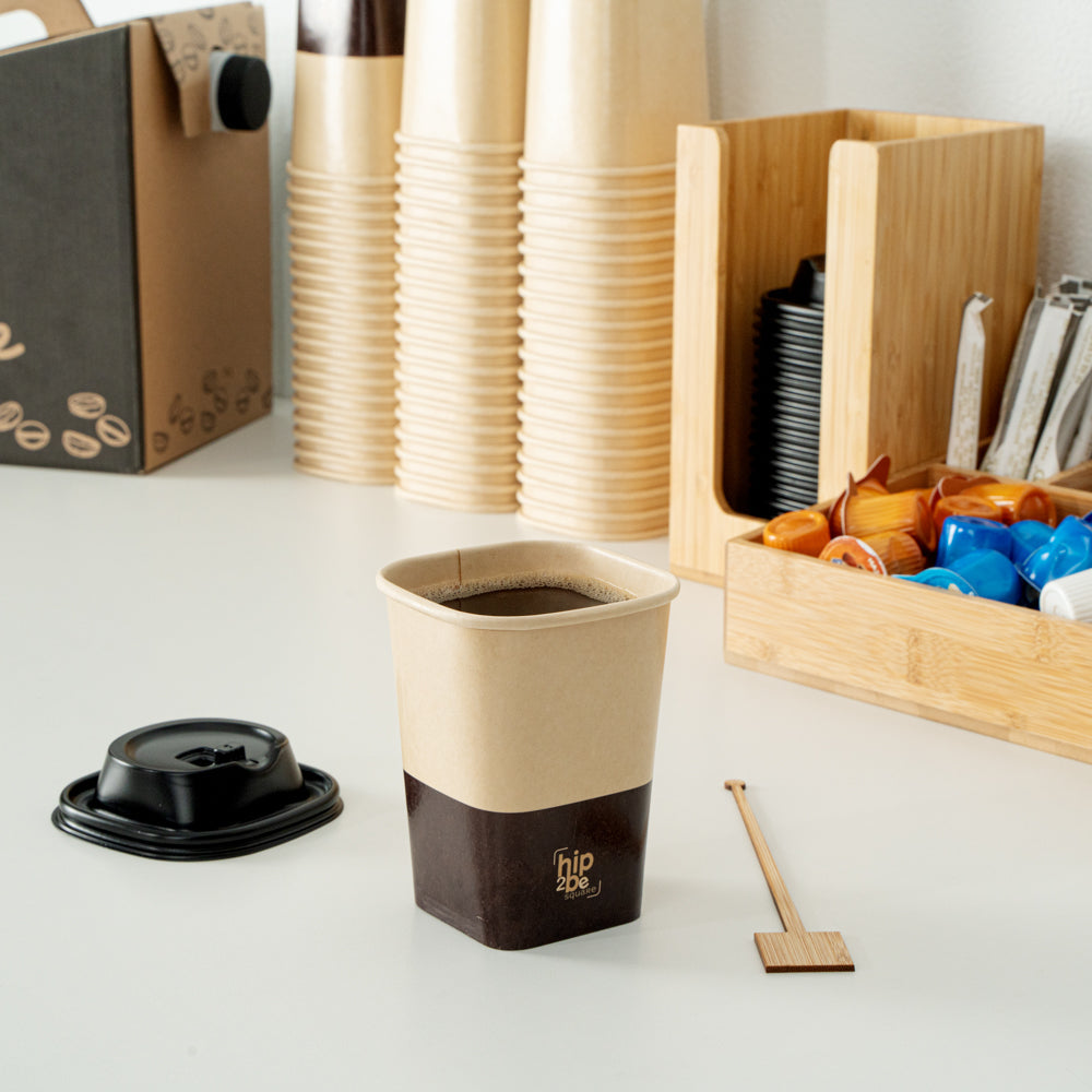 Hip 2 Be Square 12 oz Kraft and Brown Paper Hot / Cold Drinking Cup - Single Wall - 3 1/4" x 3 1/4" x 4 1/4" - 500 count box