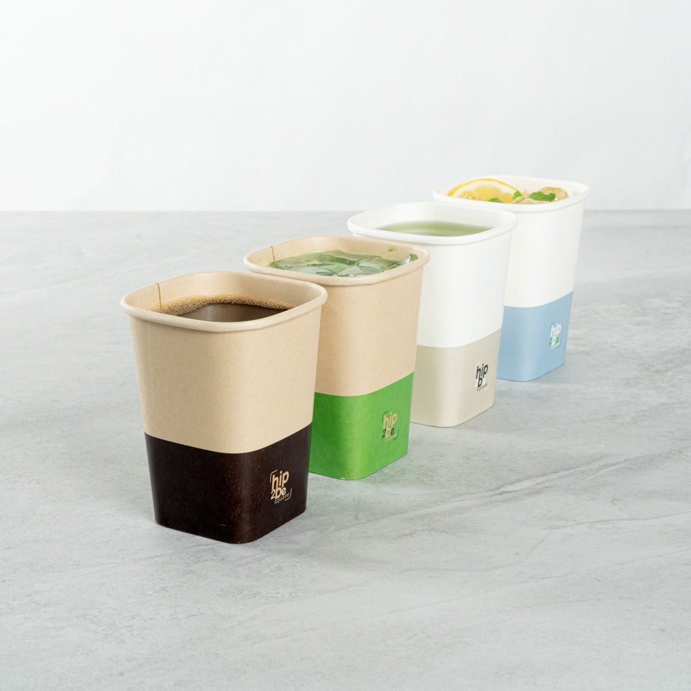 Hip 2 Be Square 12 oz Kraft and Green Paper Hot / Cold Drinking Cup - Single Wall - 3 1/4" x 3 1/4" x 4 1/4" - 25 count box