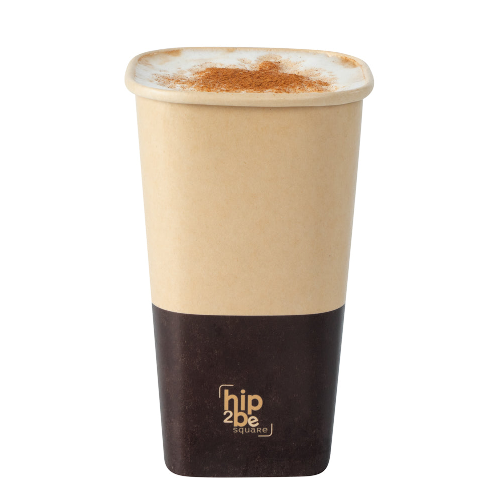 Hip 2 Be Square 16 oz Kraft and Brown Paper Hot / Cold Drinking Cup - Single Wall - 3 1/4" x 3 1/4" x 5 1/2" - 25 count box
