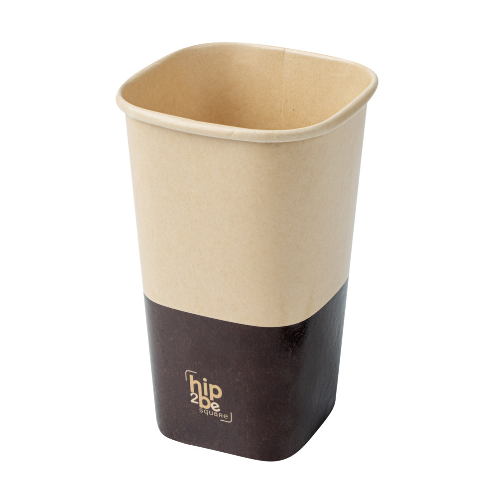Hip 2 Be Square 16 oz Kraft and Brown Paper Hot / Cold Drinking Cup - Single Wall - 3 1/4" x 3 1/4" x 5 1/2" - 25 count box