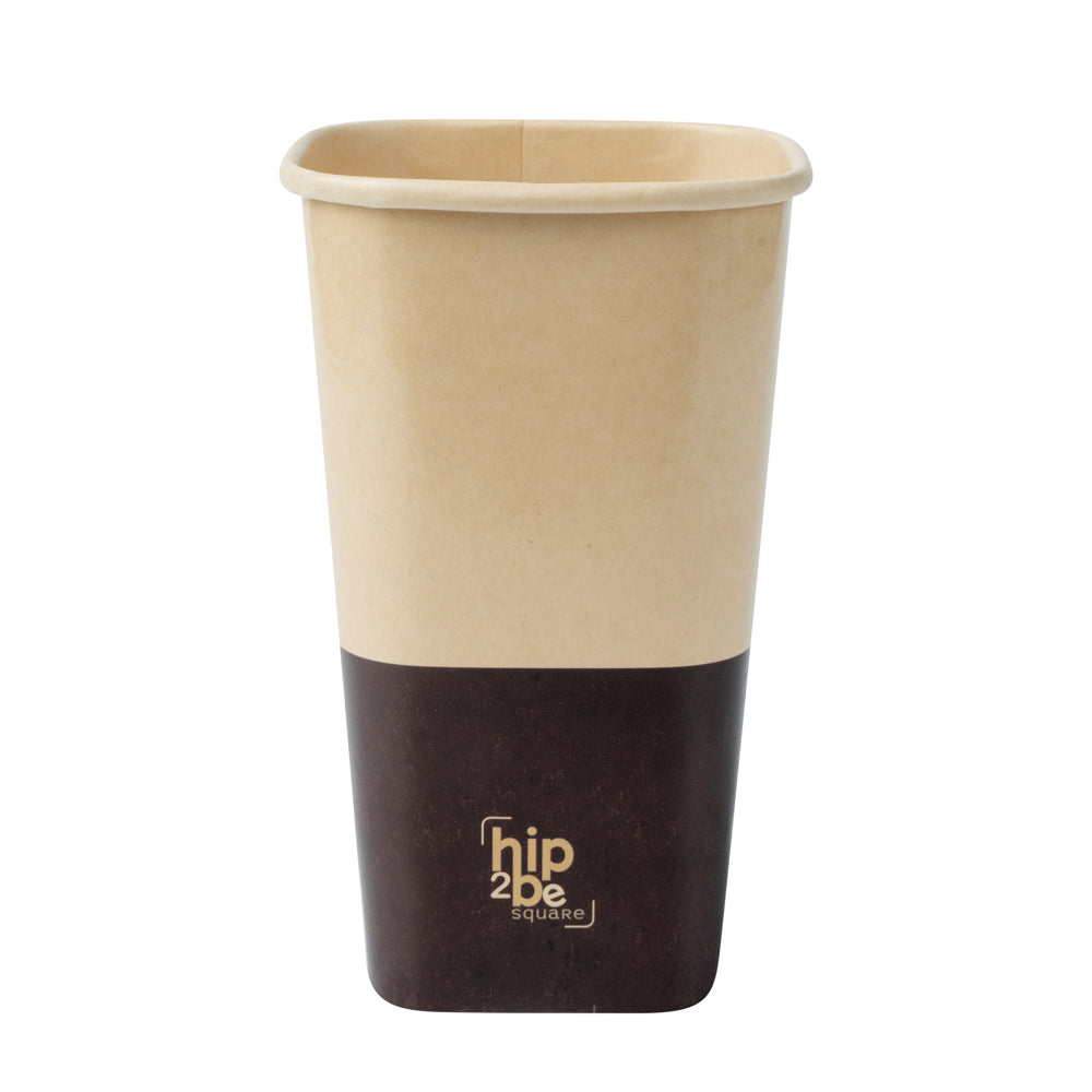 Hip 2 Be Square 16 oz Kraft and Brown Paper Hot / Cold Drinking Cup - Single Wall - 3 1/4" x 3 1/4" x 5 1/2" - 25 count box