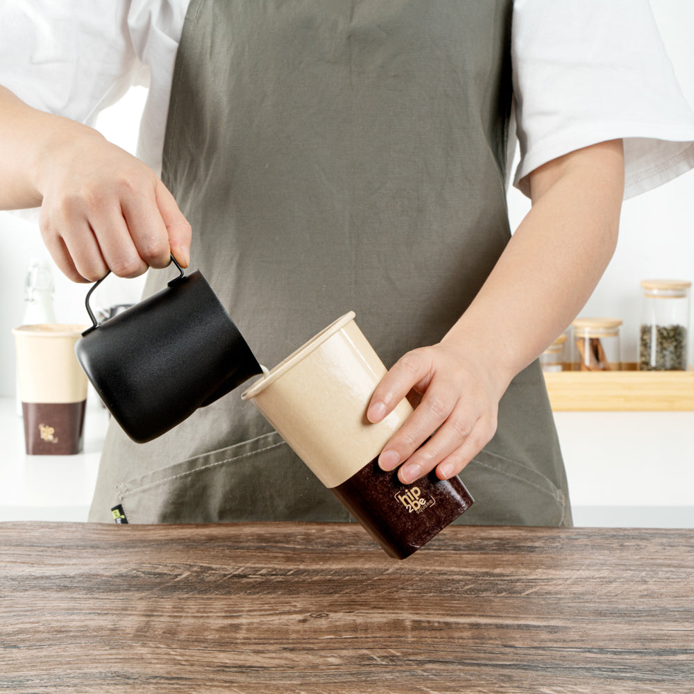 Hip 2 Be Square 16 oz Kraft and Brown Paper Hot / Cold Drinking Cup - Single Wall - 3 1/4" x 3 1/4" x 5 1/2" - 25 count box