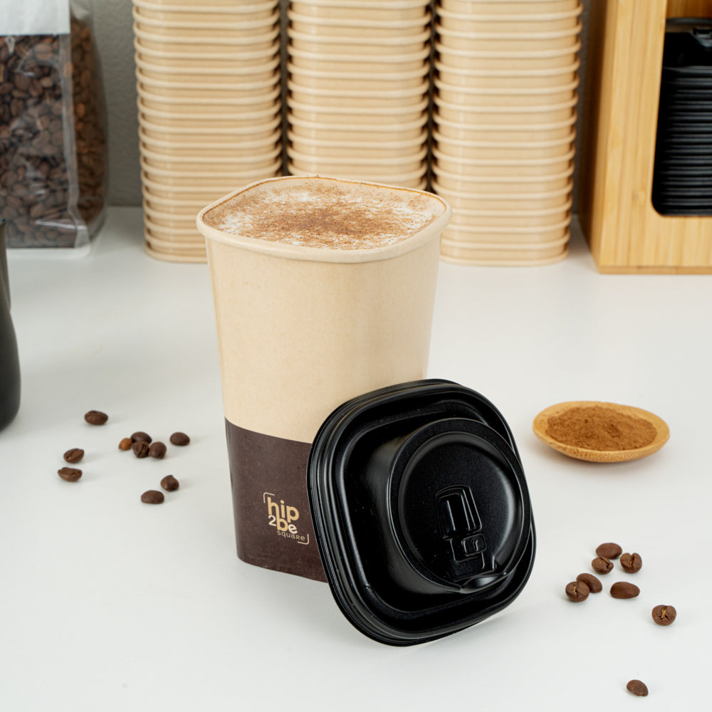 Hip 2 Be Square 16 oz Kraft and Brown Paper Hot / Cold Drinking Cup - Single Wall - 3 1/4" x 3 1/4" x 5 1/2" - 25 count box