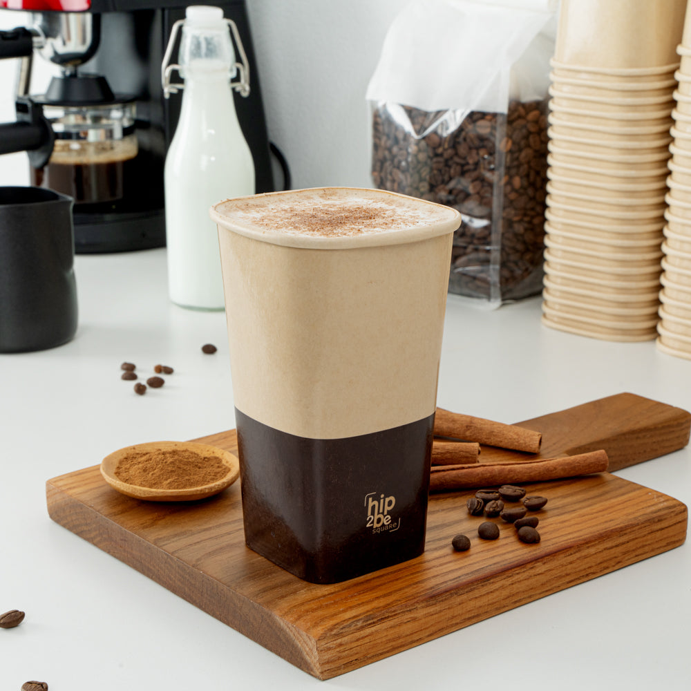 Hip 2 Be Square 16 oz Kraft and Brown Paper Hot / Cold Drinking Cup - Single Wall - 3 1/4" x 3 1/4" x 5 1/2" - 25 count box